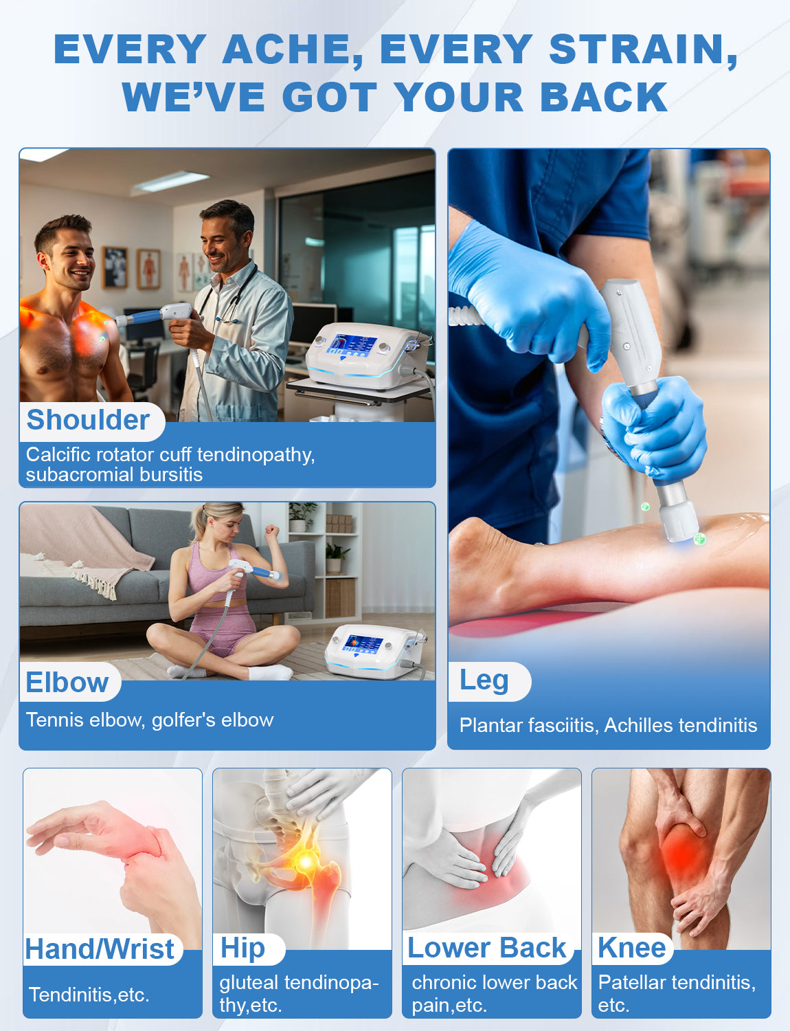 Extracorporeal Shock Wave Therapy ESWT Machine with Focused and Radial Workheads, Physical Therapy to Relieve Joint and Muscle Pain in The Body, Painless, Non-invasive, No Side Effects