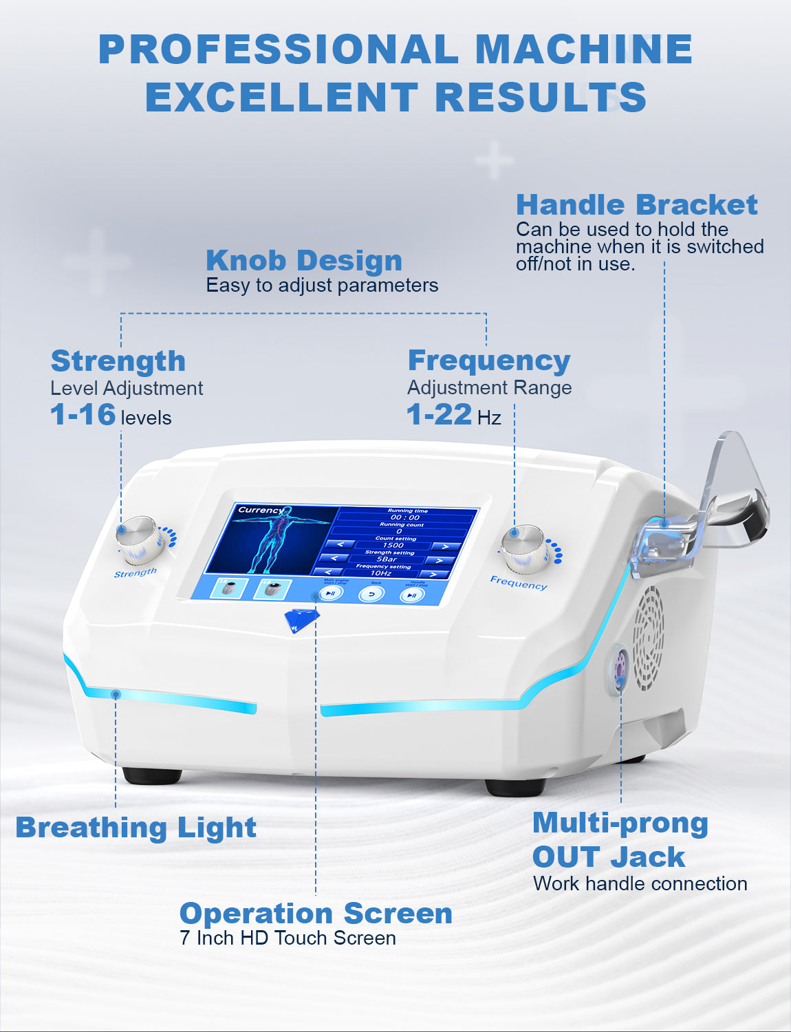 Extracorporeal Shock Wave Therapy ESWT Machine with Focused and Radial Workheads, Physical Therapy to Relieve Joint and Muscle Pain in The Body, Painless, Non-invasive, No Side Effects