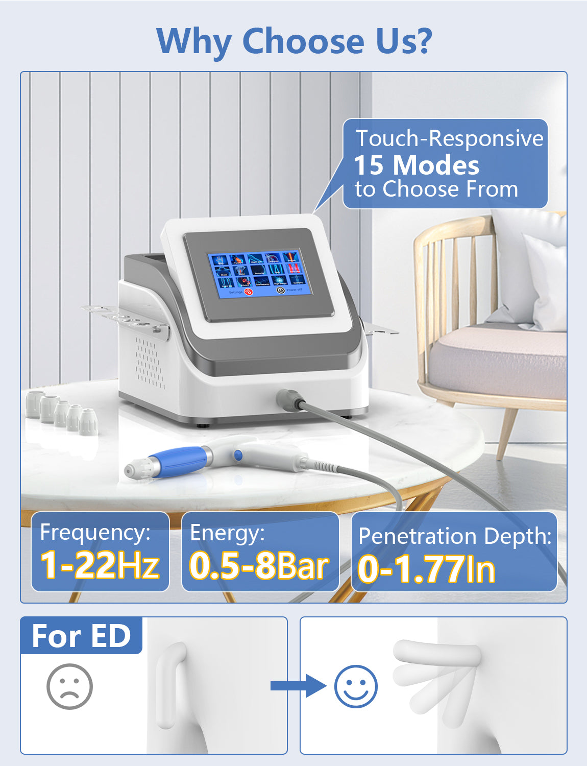 Shockwave Therapy ESWT Machine Extracorporeal Physical Therapy,Relieve Body Muscle and Joints Pain Massager 8Bar for Back Elbows Foot,Painless,Non-Invasive,No Side Effects, DR-88